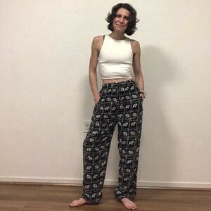 Drawstring Loose Fit Elephant Print Pants in Black